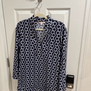 Jude Connally Navy and White Geometric Pattern Tunic